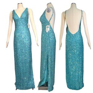 Scala Vintage Silk Beaded Backless Evening Gown Y2K Formal Dress Size 10/M